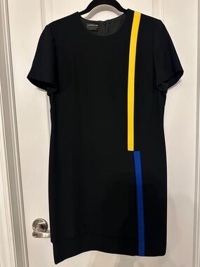 Liz Claiborne Black Mini Dress with Yellow and Blue Stripes